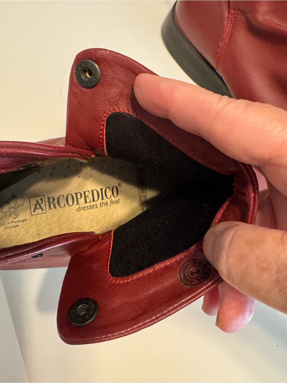 Arcopedico Wine Red Leather Gathered Slouch Ankle Booties. Water-resistant - Picture 8 of 12